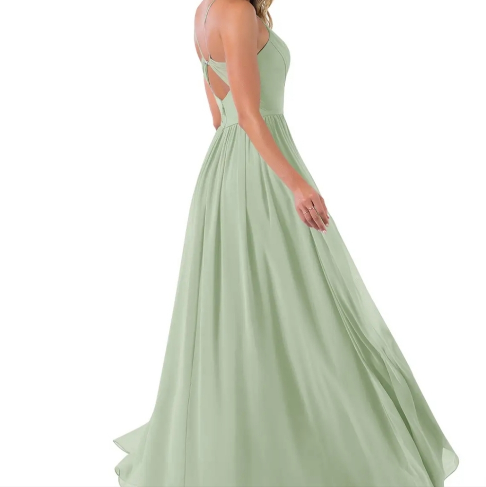 Azazie Sage Green Spaghetti Strap Maxi Dress with High Slit - Picture 10 of 11